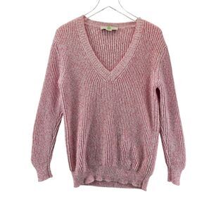 Stella McCartney Sweater Womens Small (38) Pink White Marled V-Neck Cotton Blend